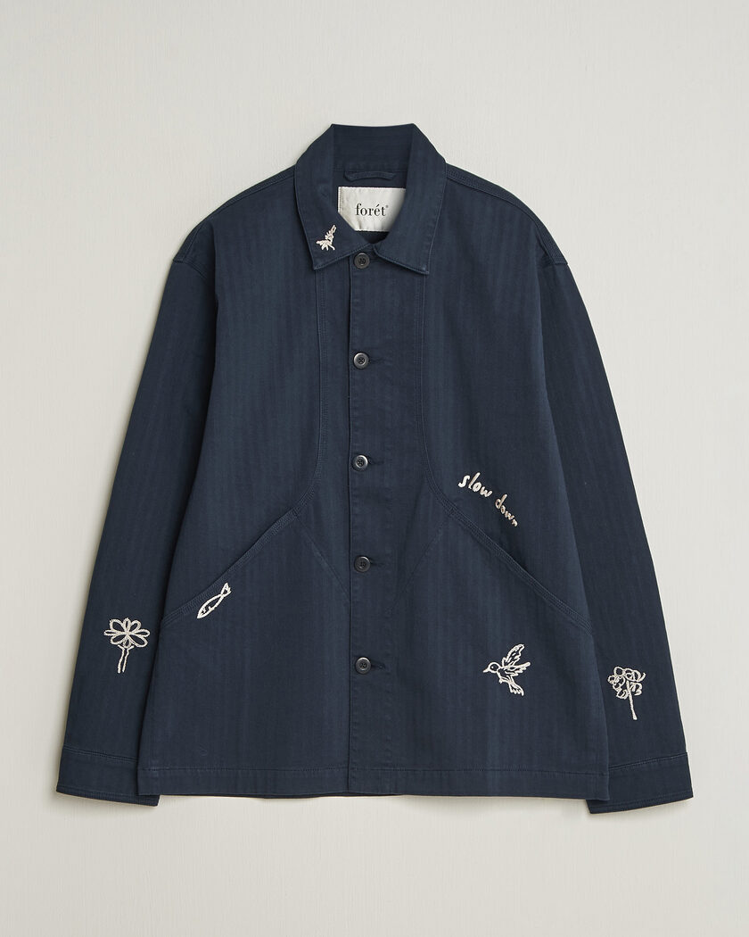 Forét Berry Herringbone Embroidery Overshirt Navy – Blu