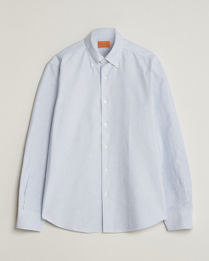 Grigio Oxford Button Down Shirt Light Blue Stripe – Blu