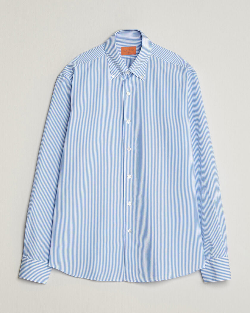 Grigio Popeline Button Down Shirt Light Blue Stripe – Blu