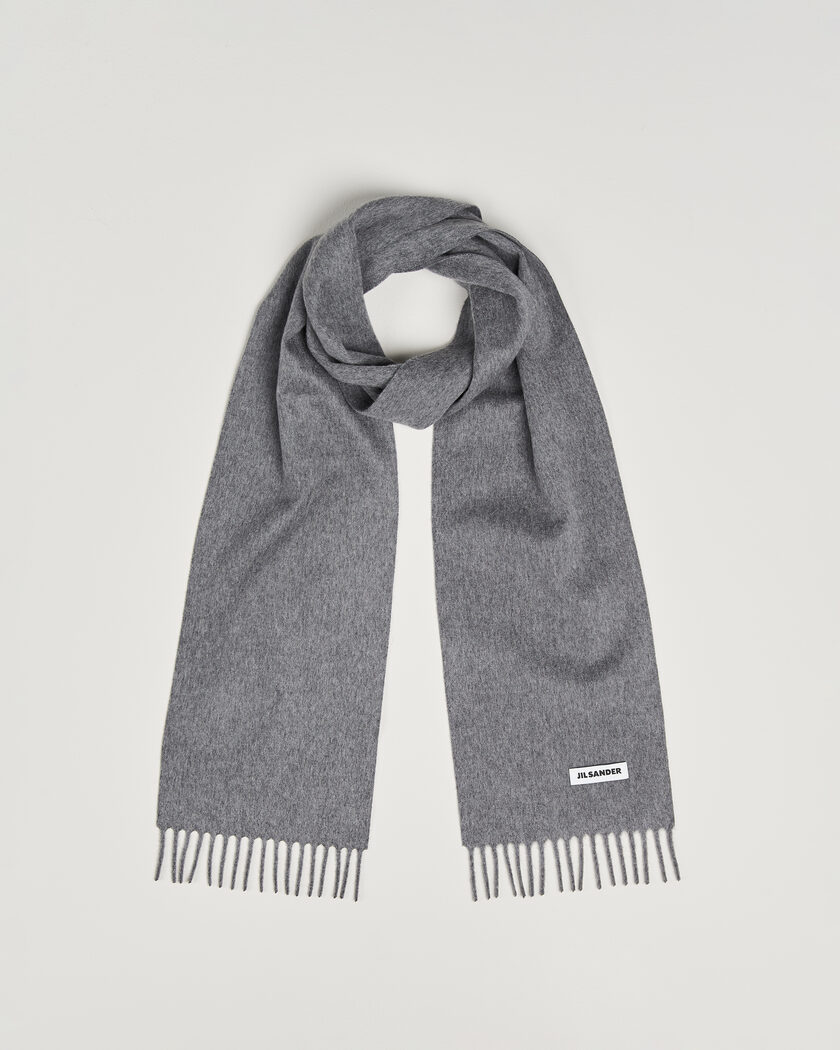 Jil Sander Plain Logo Scarf Grey Melange – Grigio