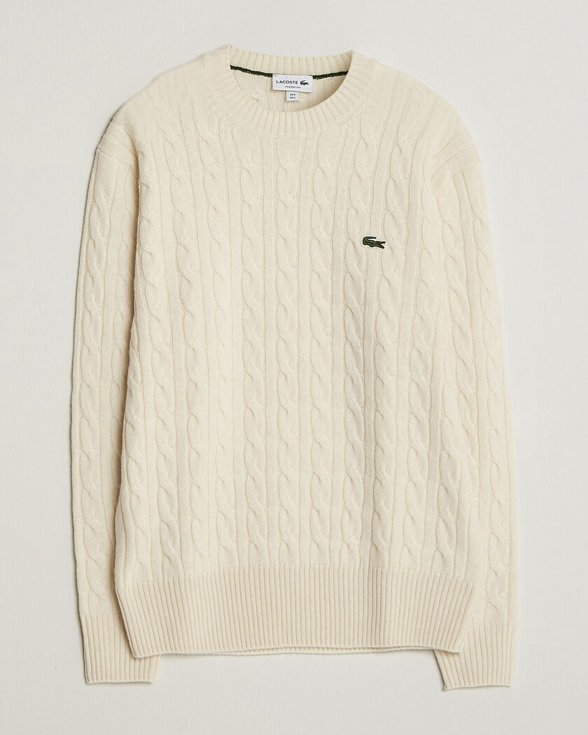 Lacoste Carded Wool Cable Crew Neck Lapland – Bianco