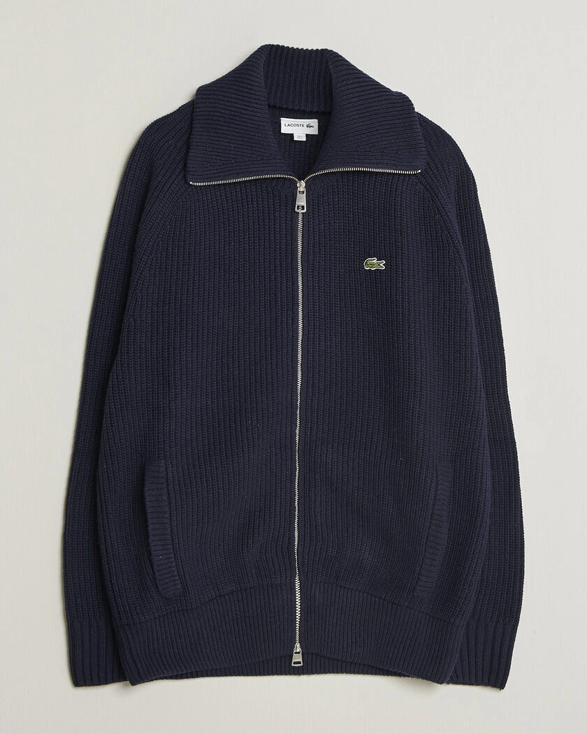 Lacoste Heavy Wool Knitted Full Zip Navy Blue – Blu