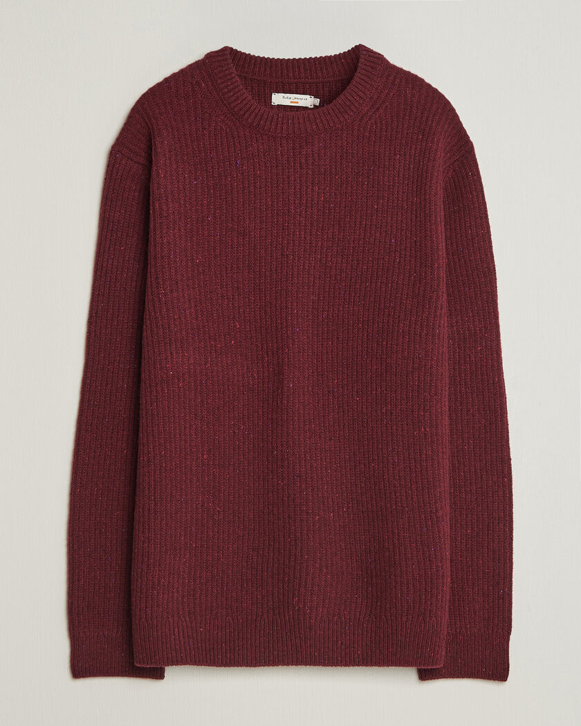 Nudie Jeans August Wool Rib Knitted Sweater Burgundy – Rosso