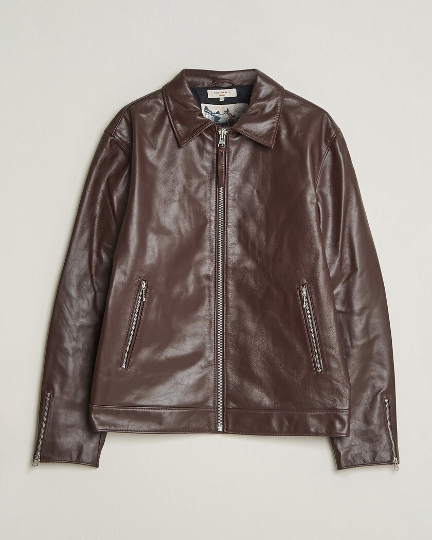 Nudie Jeans Eddy Rider Leather Jacket Burgundy Brown – Marrone