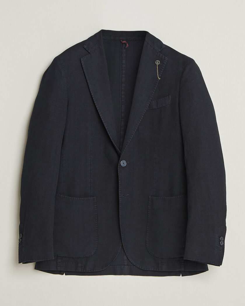 Santaniello Soft Touch Cotton Herringbone Blazer Navy – Blu