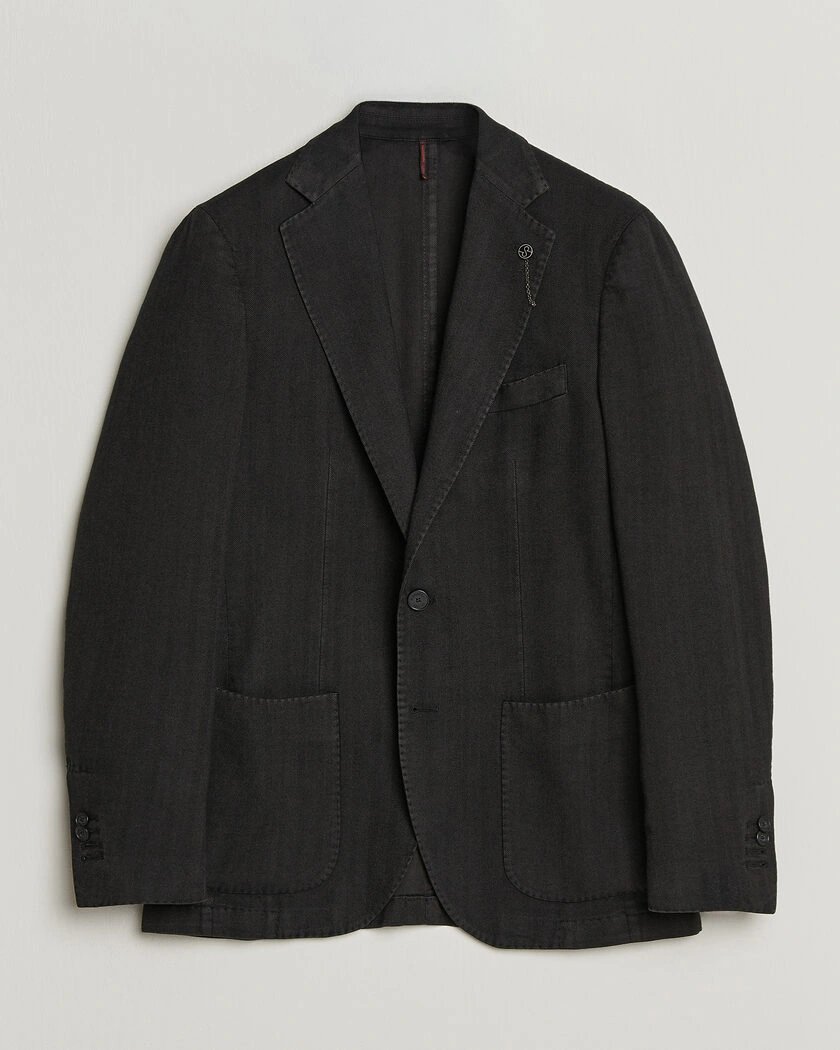 Santaniello Soft Touch Cotton Herringbone Blazer Black – Nero
