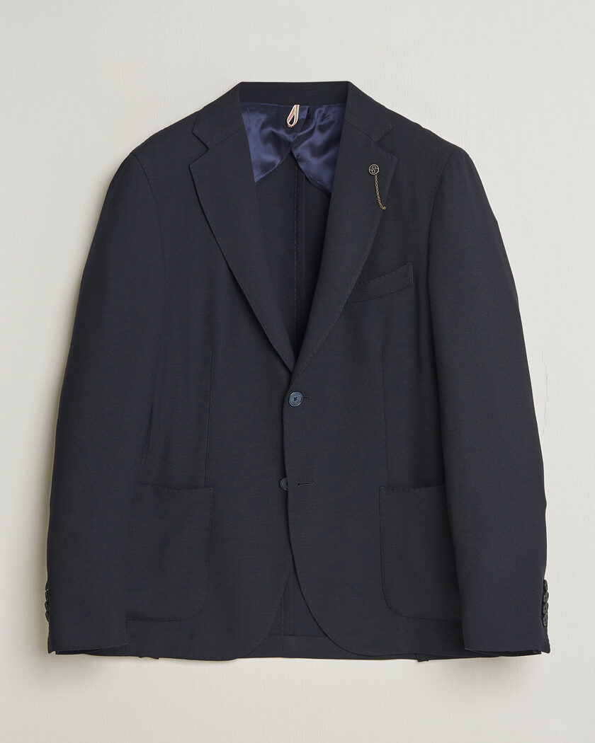 Santaniello Wool Mini Hopsack Blazer Navy – Blu