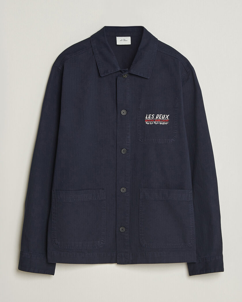 LES DEUX Herringbone Artist Overshirt Dark Navy – Blu