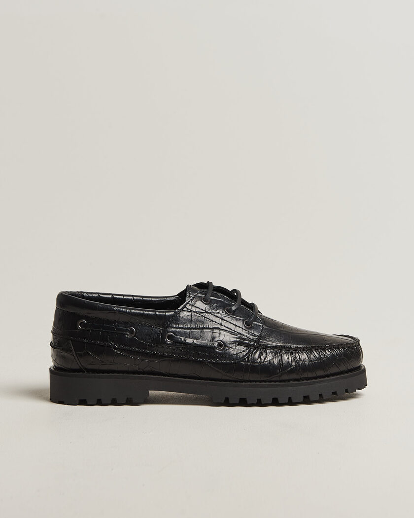 LES DEUX Croco Boat Shoe Black – Nero