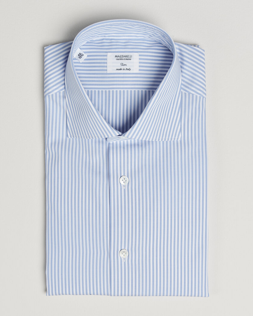 Mazzarelli Soft Cotton Popeline Shirt Light Blue Stripe – Blu