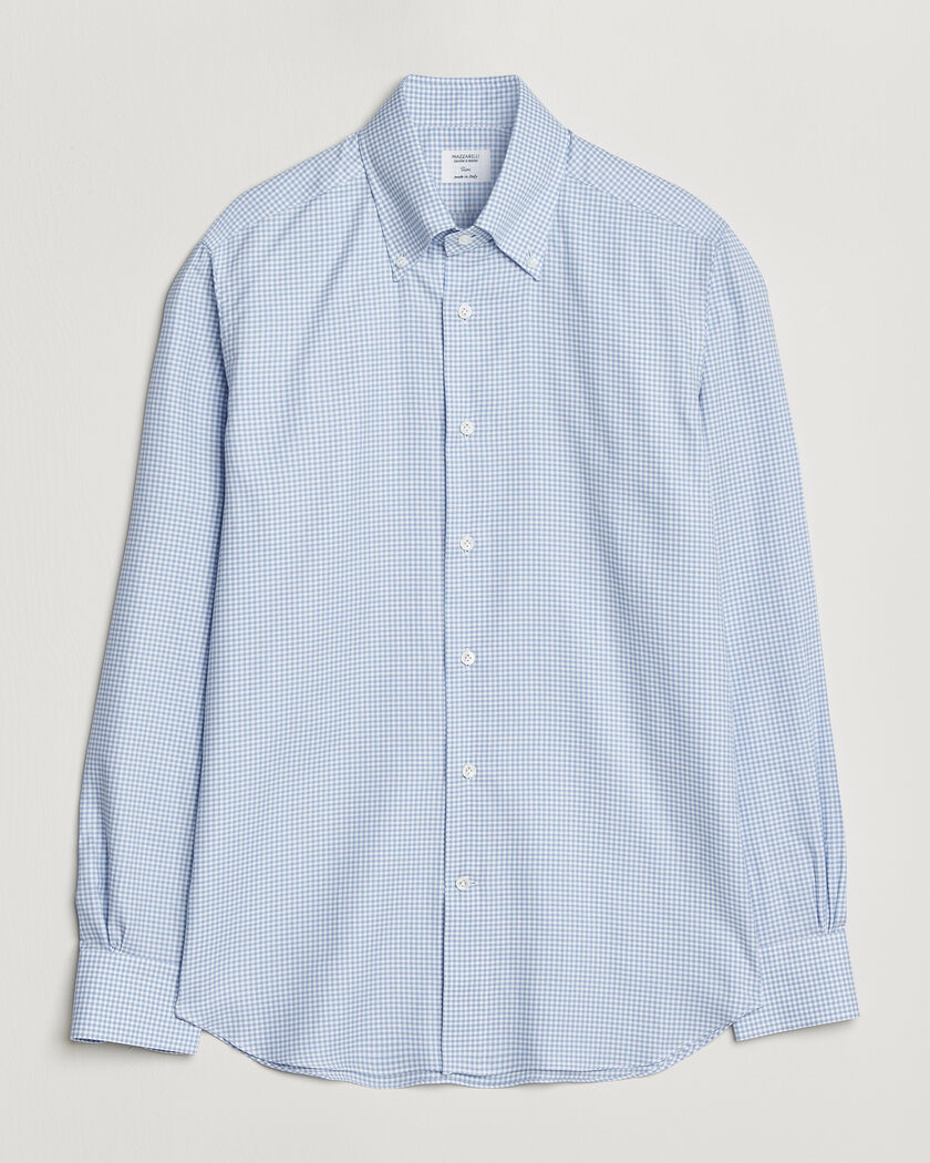 Mazzarelli Soft Oxford Button Down Shirt Light Blue Check – Blu
