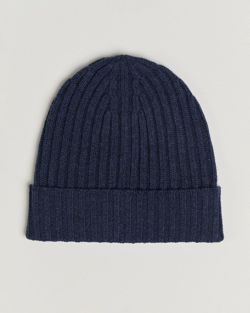 Piacenza Cashmere Ribbed Cashmere Beanie Dark Blue – Blu