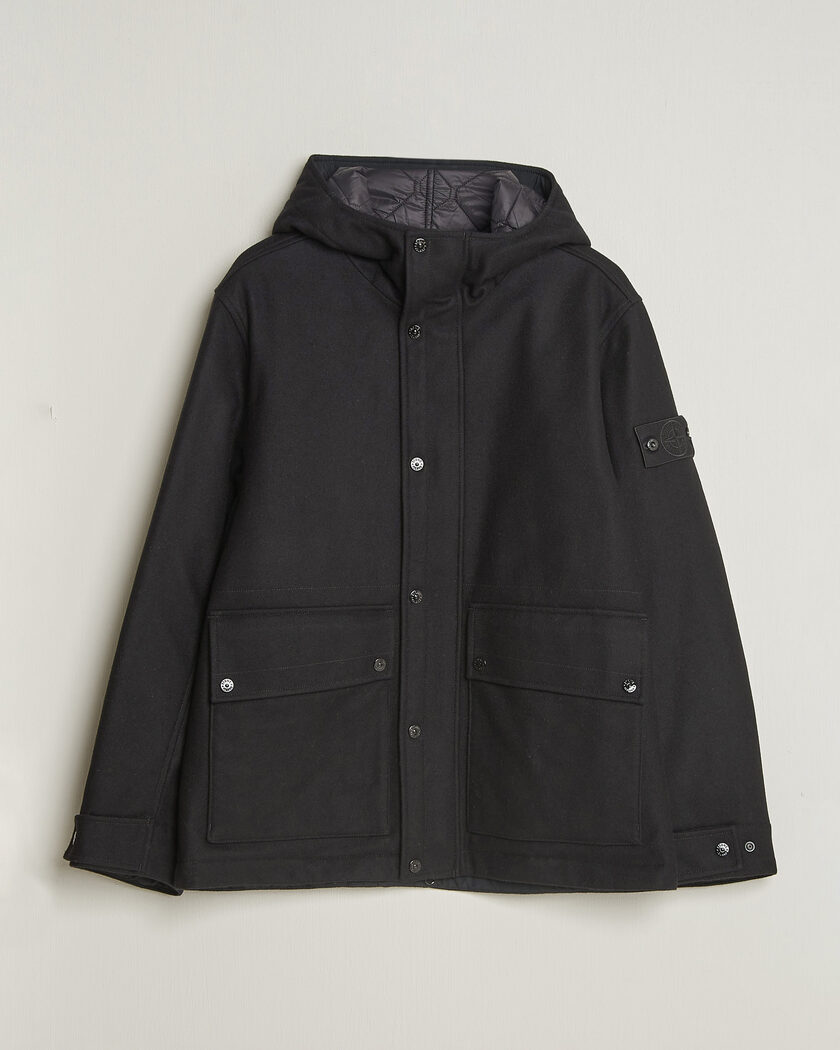 Stone Island Ghost Wool/Nylon Flannel Short Parka Black – Nero