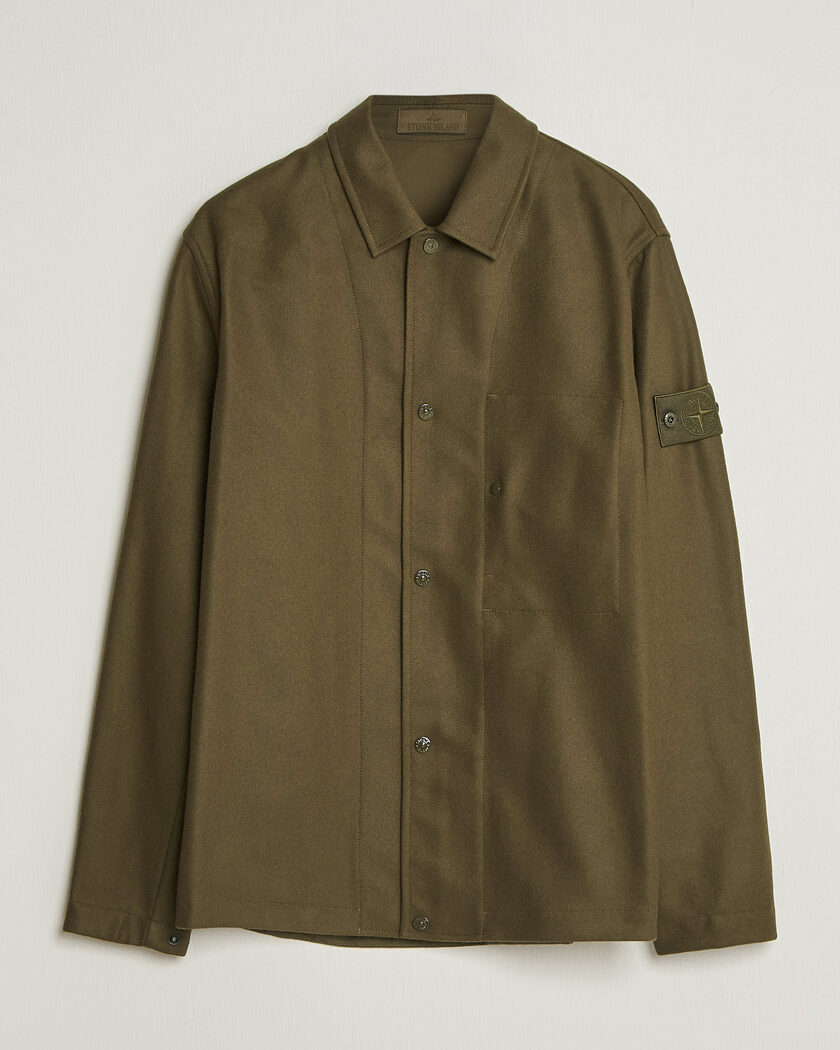 Stone Island Ghost Wool/Nylon Flannel Overshirt Miltary Green – Verde