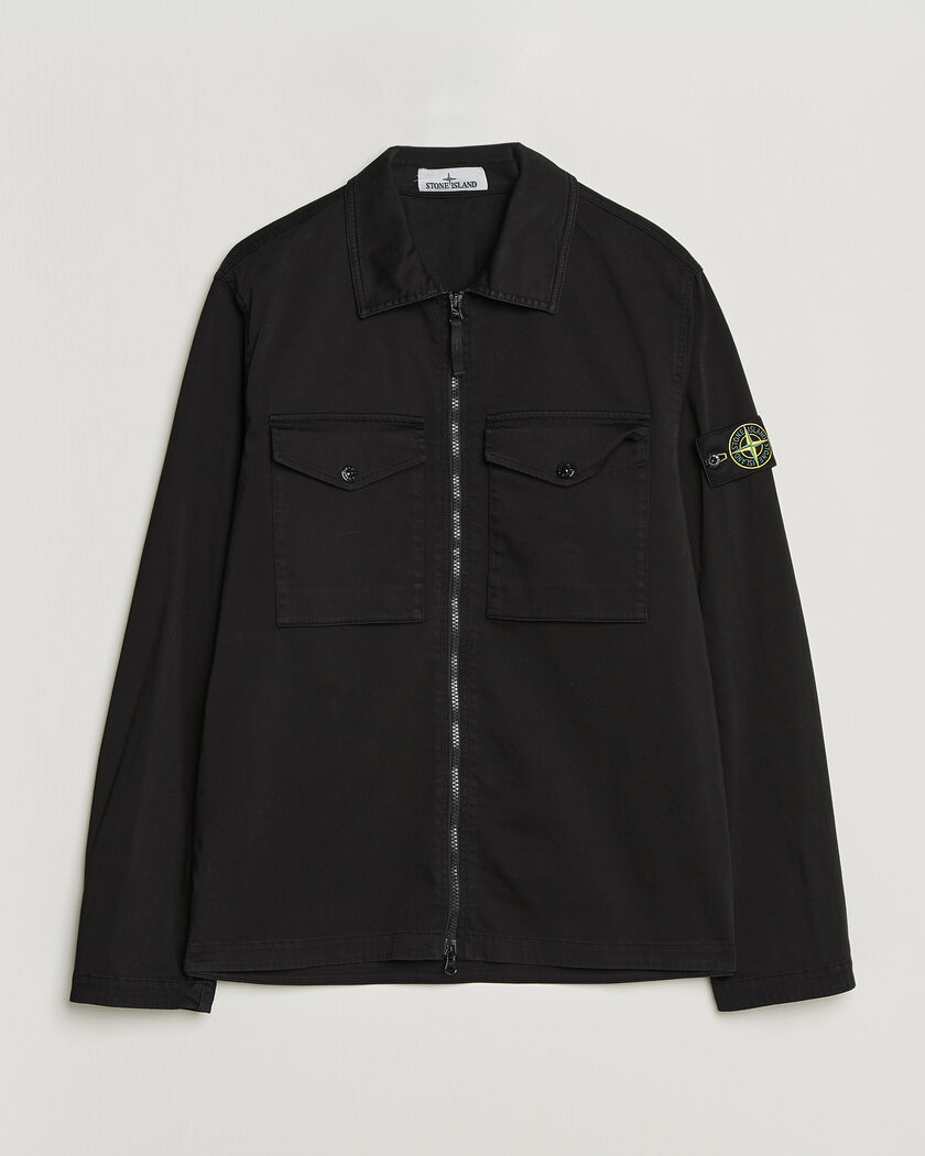 Stone Island Organic Cotton Satin Stretch Zip Overshirt Black – Nero