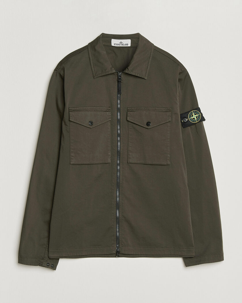 Stone Island Organic Cotton Satin Stretch Zip Overshirt Grey – Grigio