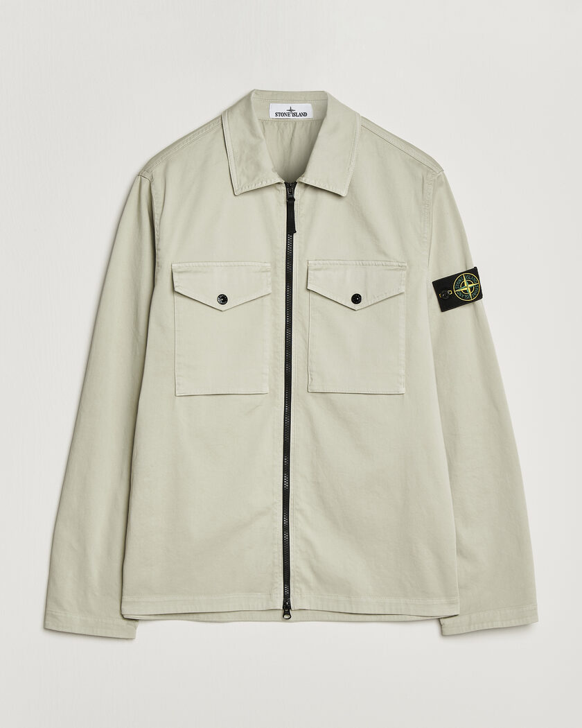 Stone Island Organic Cotton Satin Stretch Zip Overshirt Sand – Beige