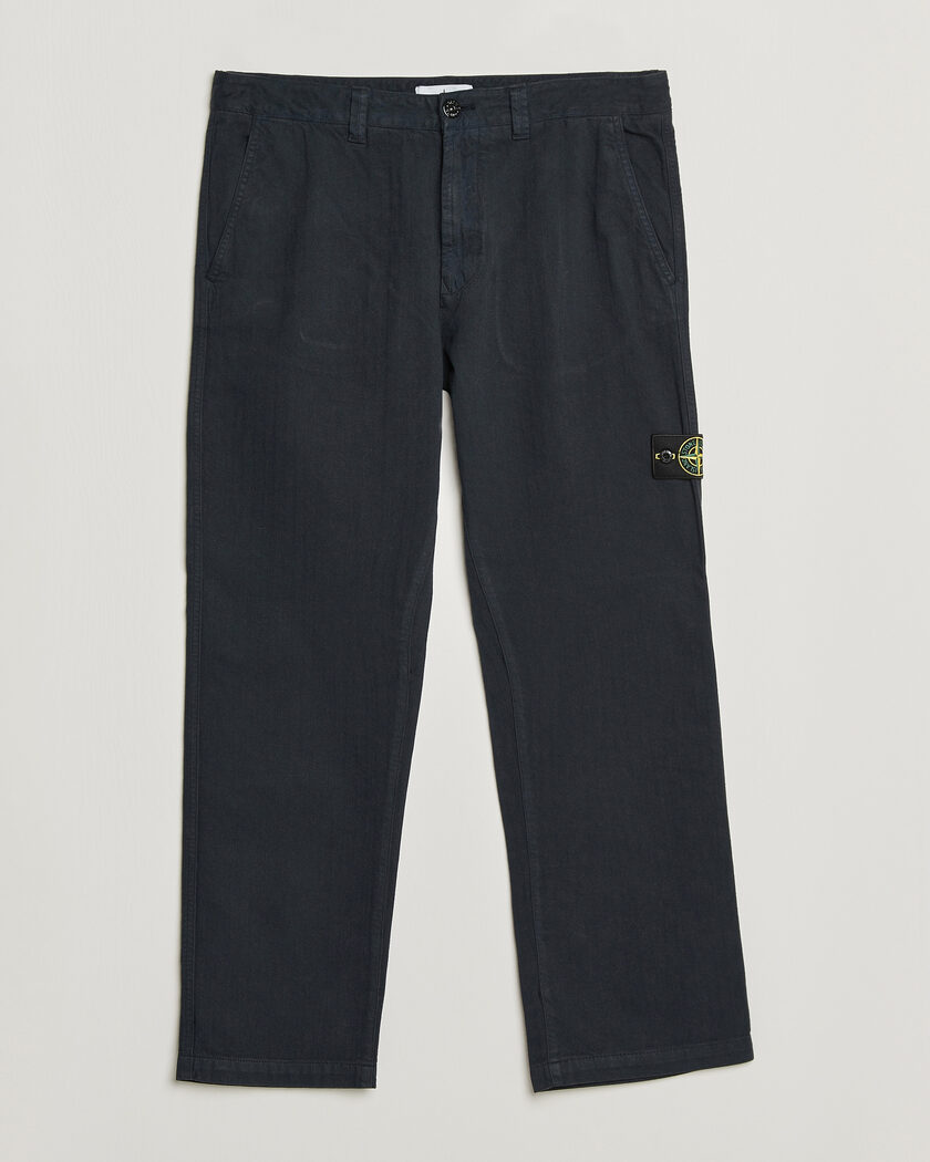 Stone Island Cotton Herringbone Pants Navy Blue – Blu