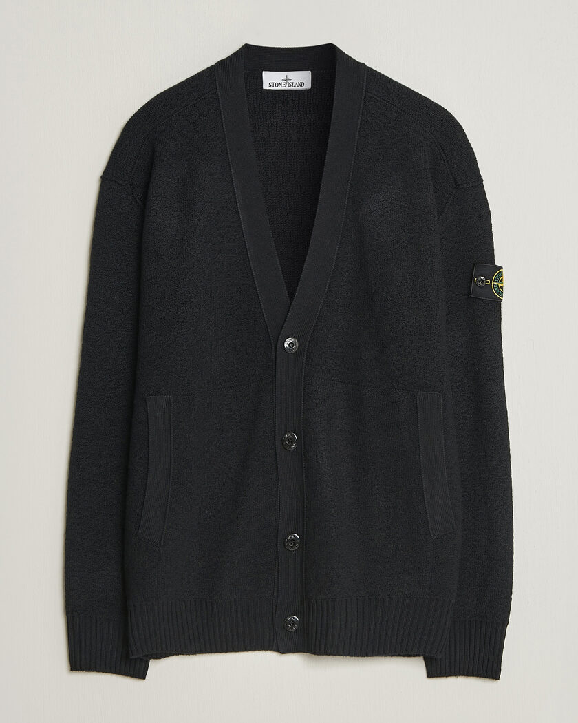 Stone Island Textured Stitch Wool Cardigan Black – Nero
