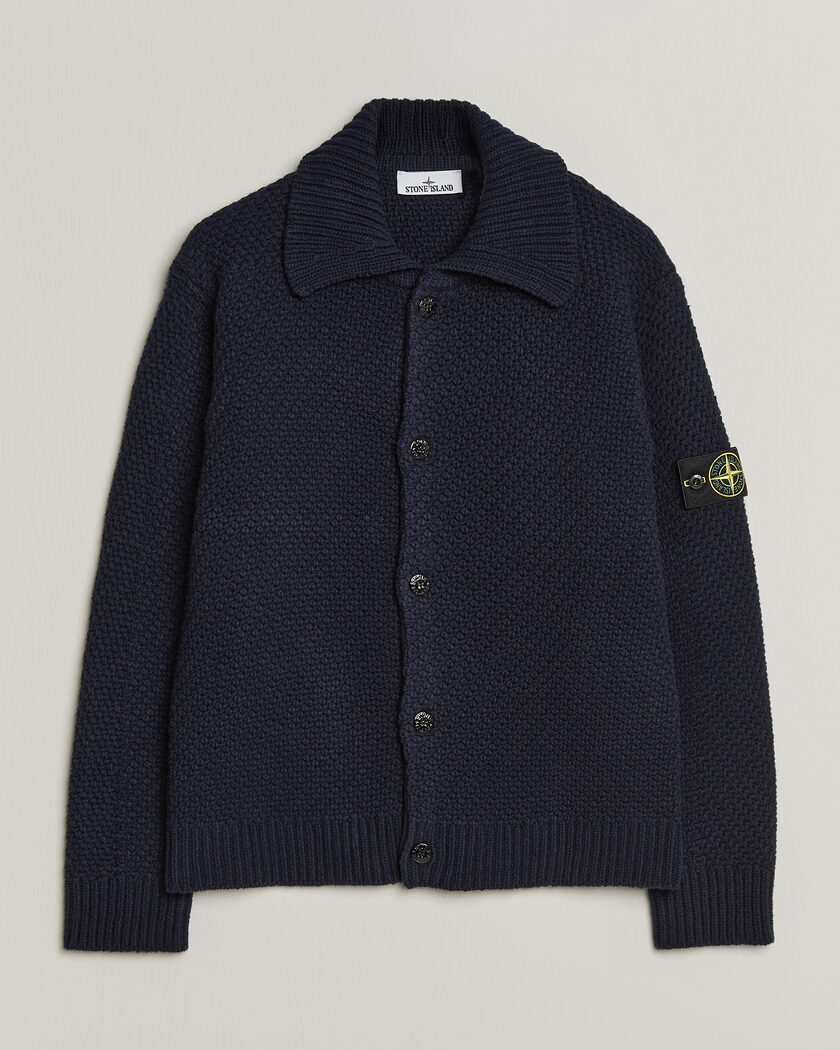 Stone Island Basket Stitch Lambswool Cardigan Navy Blue – Blu