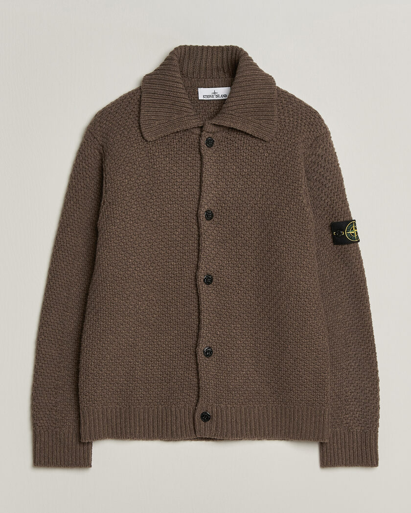 Stone Island Basket Stitch Lambswool Cardigan Umber Melange – Marrone