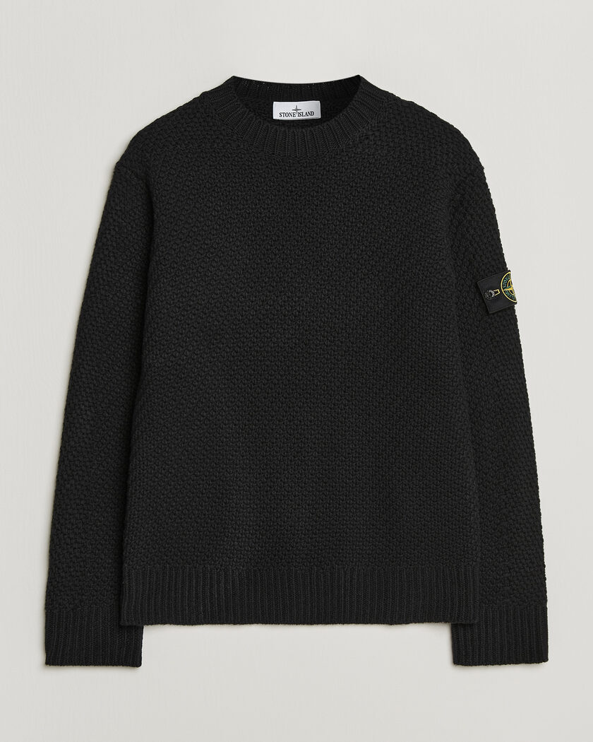 Stone Island Basket Stitch Lambswool Crew Neck Black – Nero
