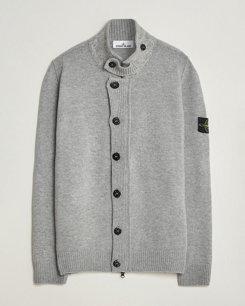 Stone Island Knitted Lambswool Zip Button Cardigan Grey Melange – Grigio