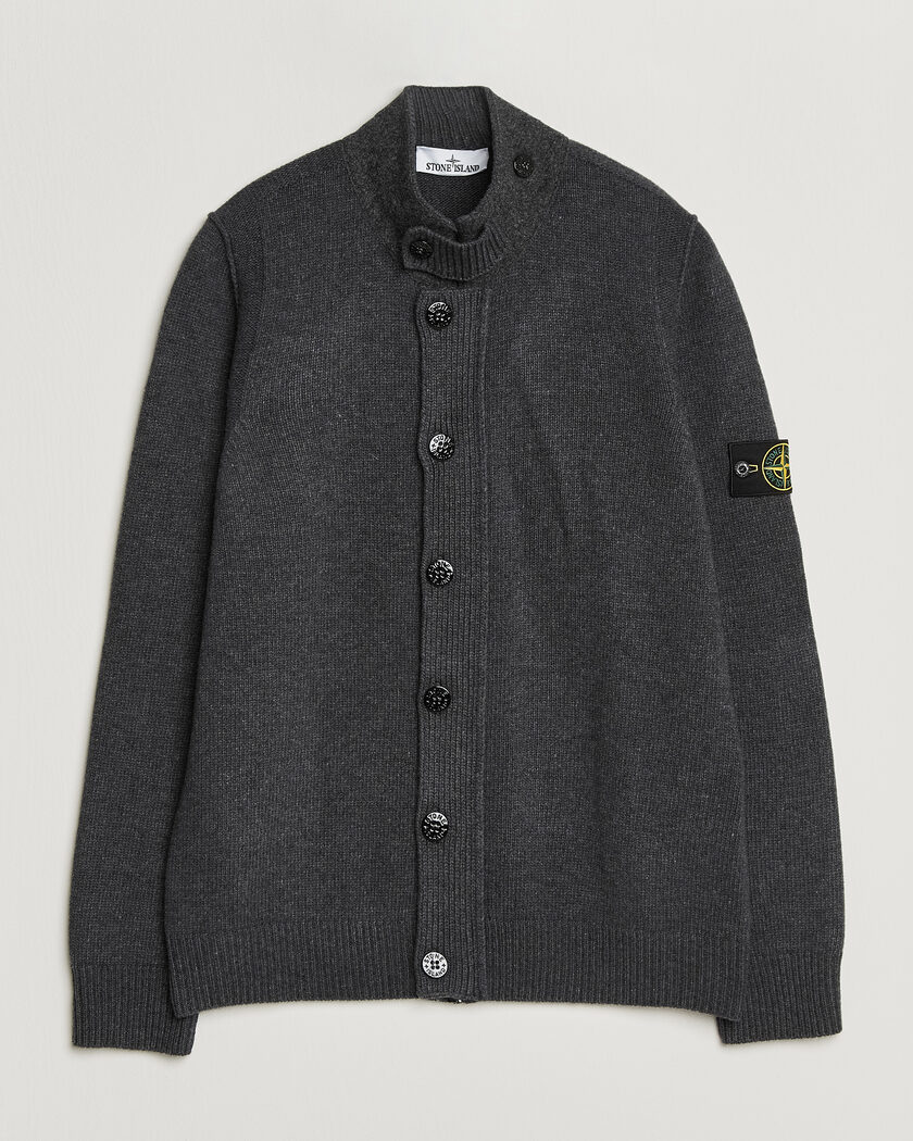 Stone Island Knitted Lambswool Zip Button Cardigan Melange Lead – Grigio