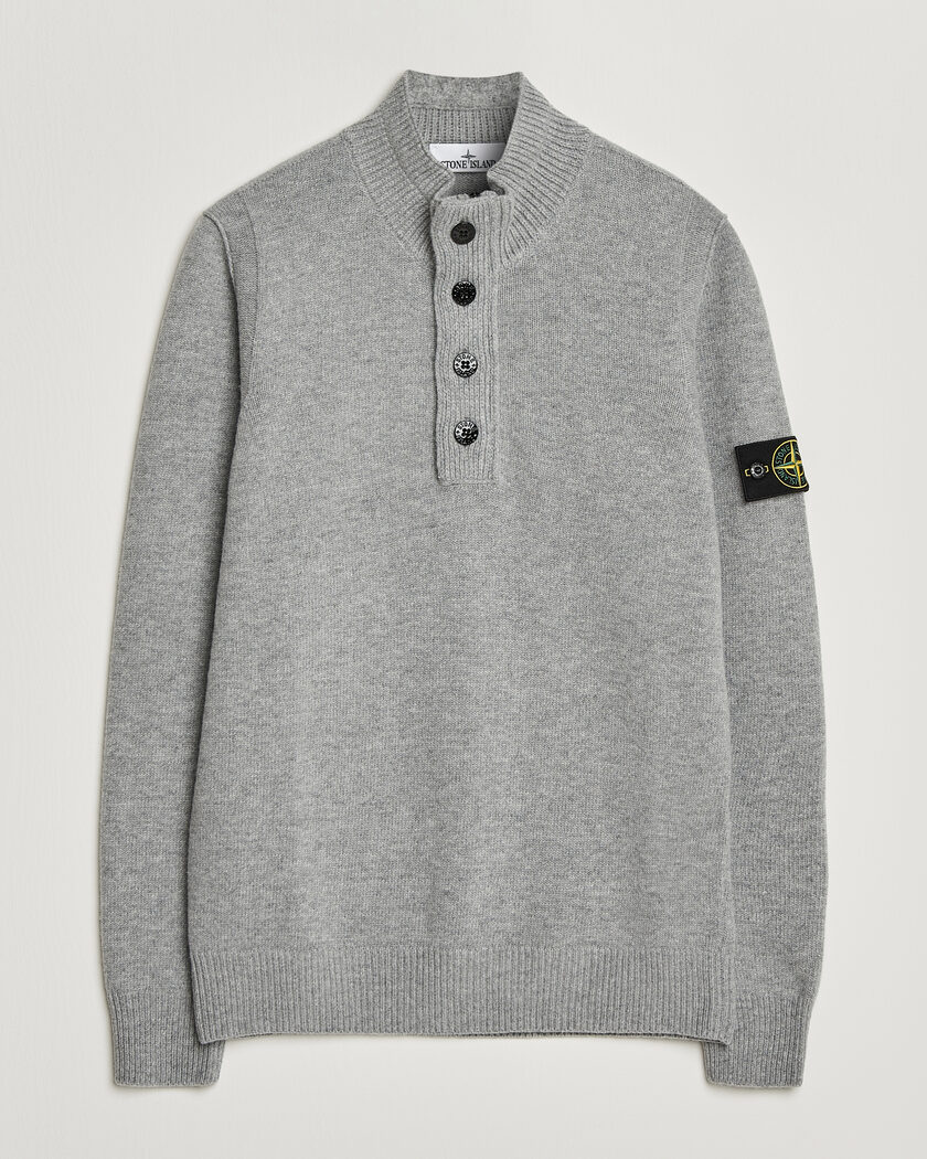 Stone Island Knitted Lambswool Half Button Zip Grey Melange – Grigio