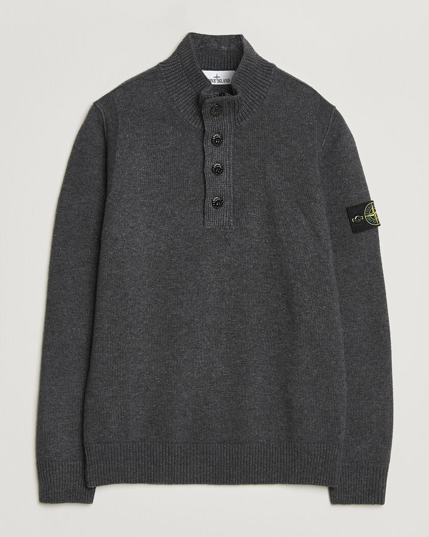Stone Island Knitted Lambswool Half Button Zip Melange Lead – Grigio