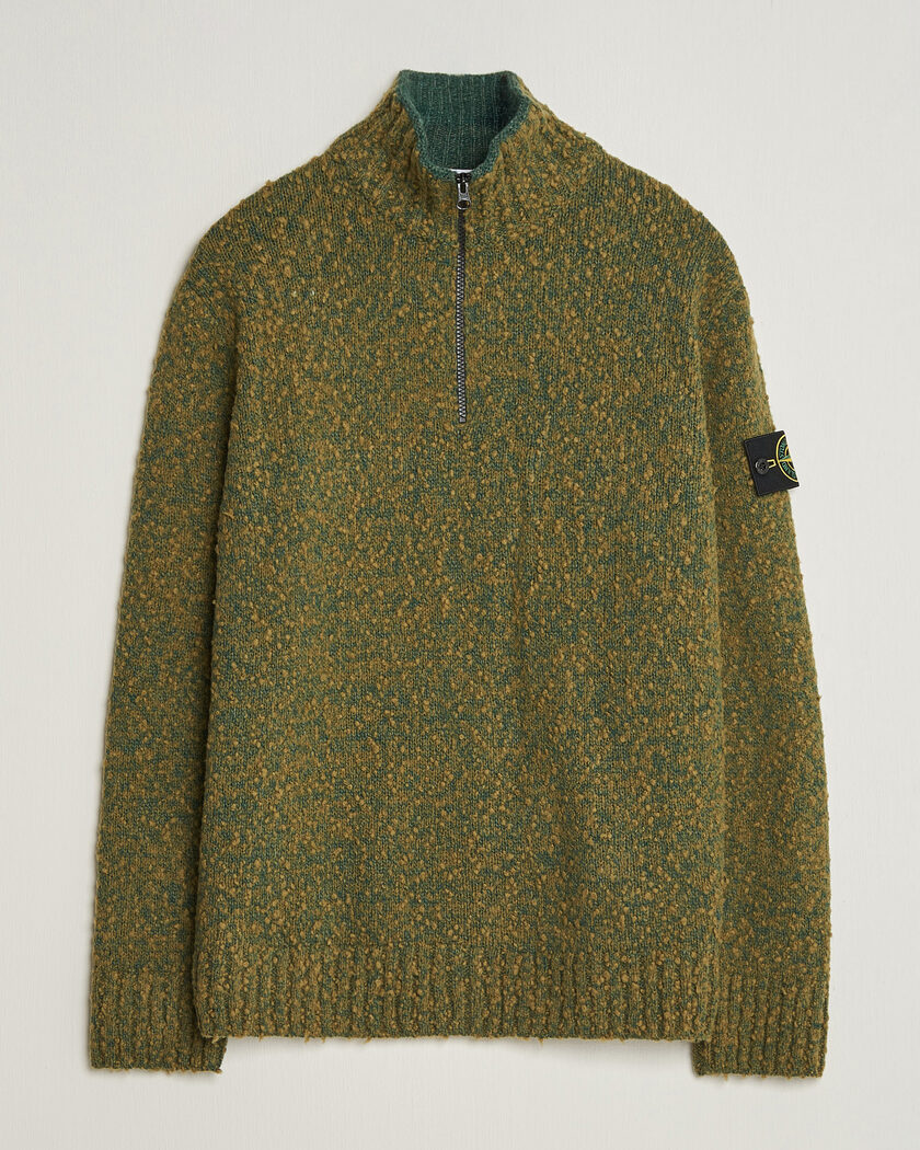 Stone Island Speckled Wool/Nylon Half Zip Dark Green Melange – Verde