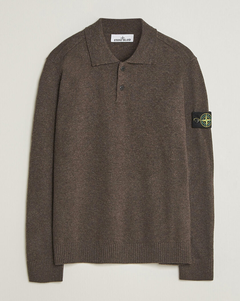 Stone Island Knitted Geelong Wool Polo Melange Lead – Marrone