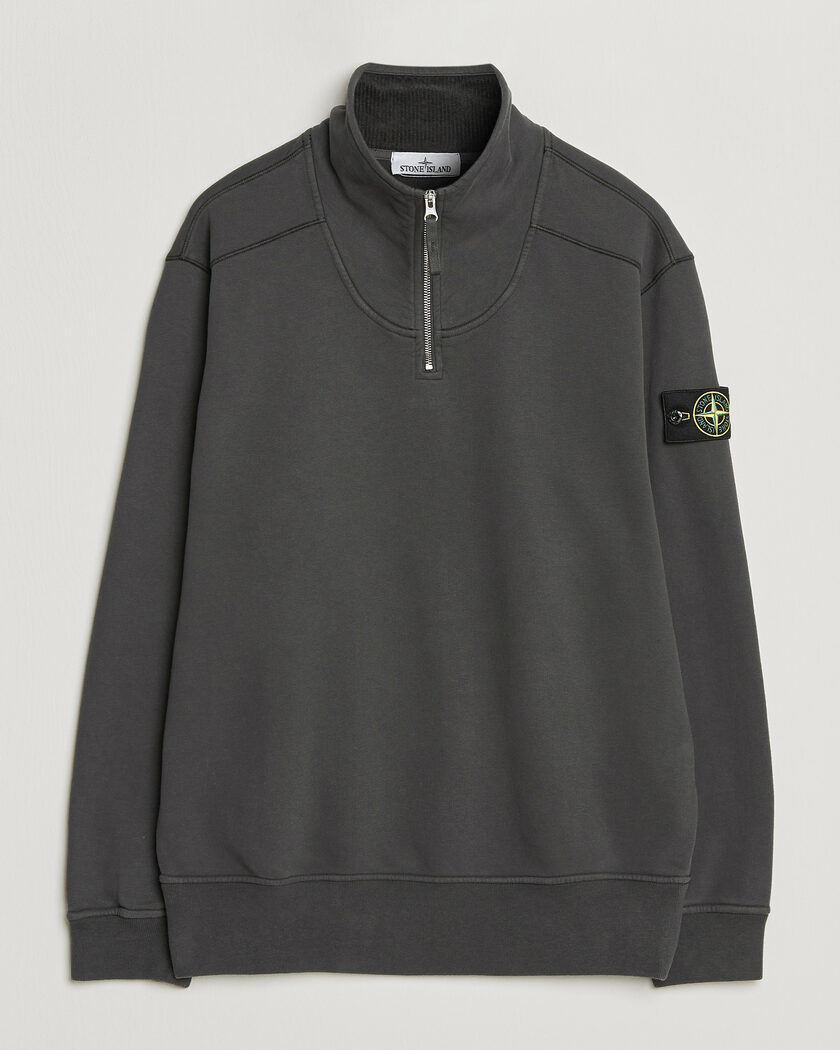 Stone Island Brushed Cotton Fleece Half Zip Lead Grey – Grigio