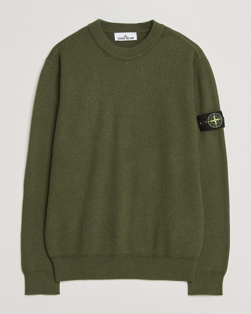 Stone Island Ribbed Soft Organic Cotton Crew Neck Military Green – Verde