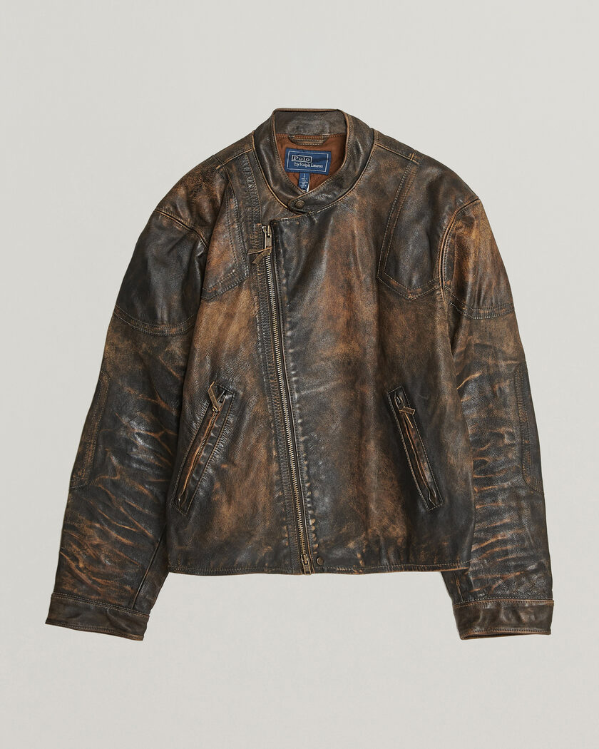 Polo Ralph Lauren Leather Bomber Jacket Brown/Black Amber – Marrone