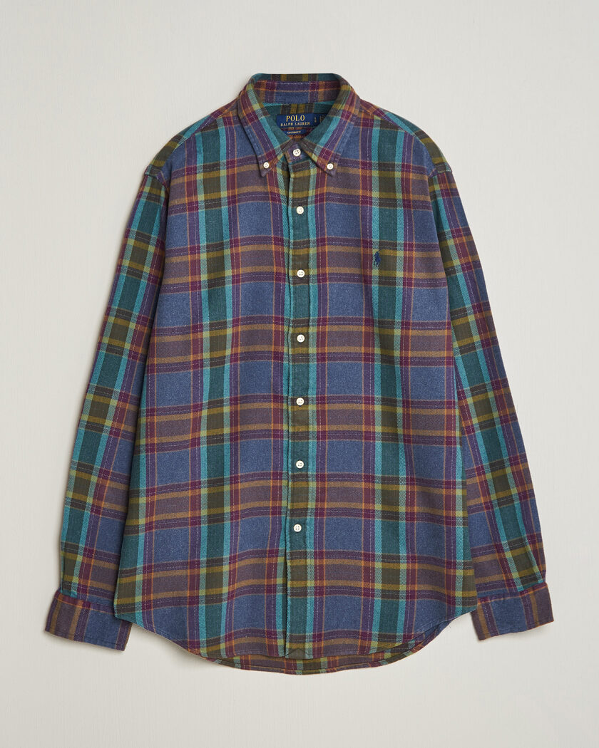 Polo Ralph Lauren Custom Fit Brushed Flannel Shirt Blue Purple Heather – Multicolore
