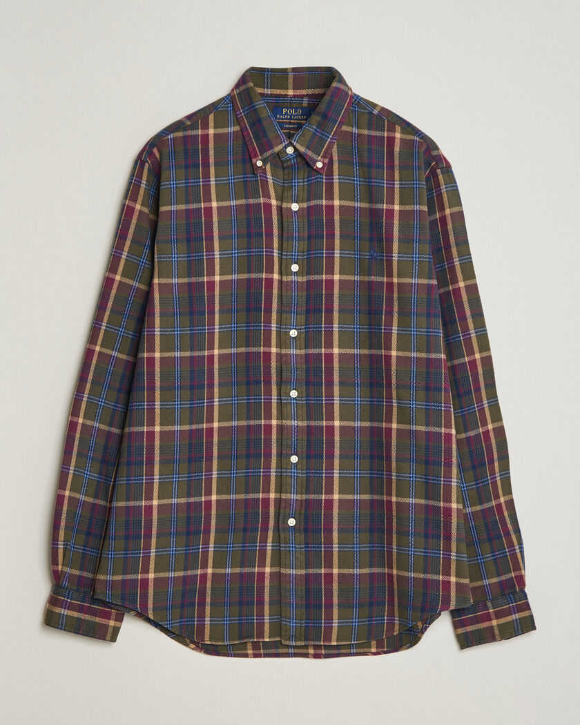 Polo Ralph Lauren Custom Fit Brushed Flannel Shirt Olive Berry – Multicolore