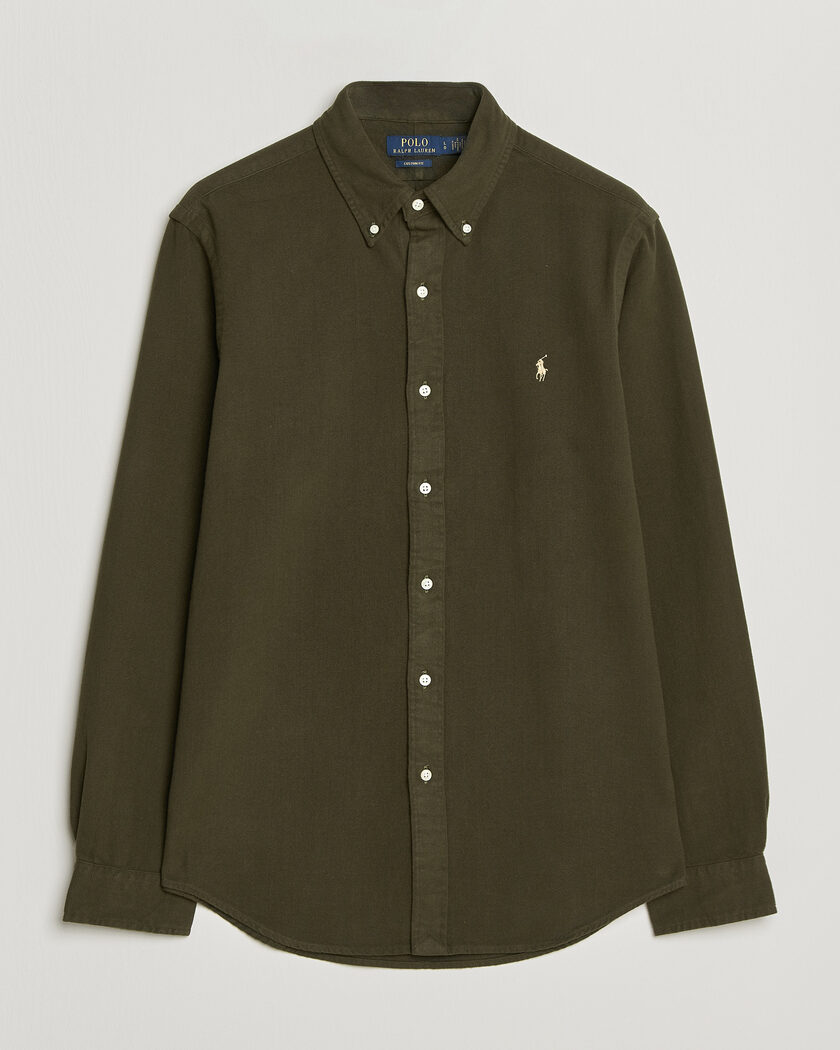 Polo Ralph Lauren Custom Fit Brushed Flannel Shirt Company Olive – Verde
