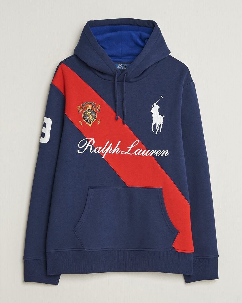 Polo Ralph Lauren Diagonal Stripe Big Pony Hoodie Newport Navy – Blu