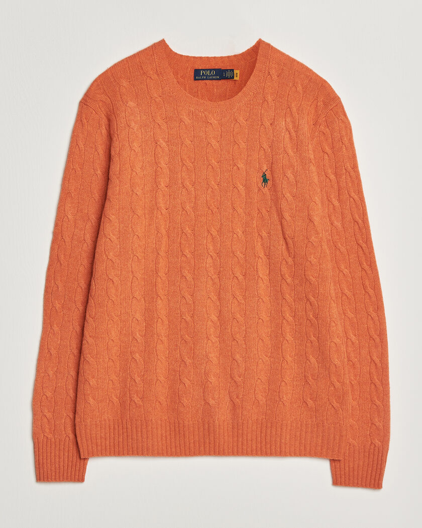 Polo Ralph Lauren Wool/Cashmere Cable Crew Neck Orange Jasper Heather – Arancione