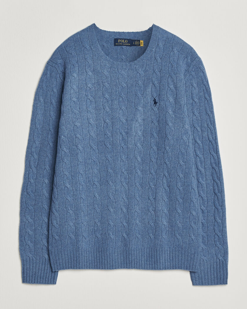 Polo Ralph Lauren Wool/Cashmere Cable Crew Neck Blue Borage Heather – Blu