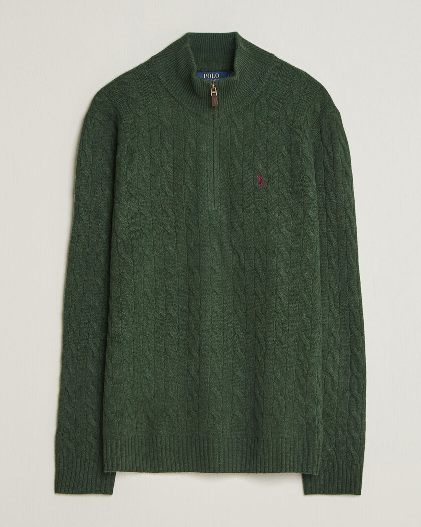 Polo Ralph Lauren Wool/Cashmere Cable Half Zip Lodgepole Pine Heather – Verde