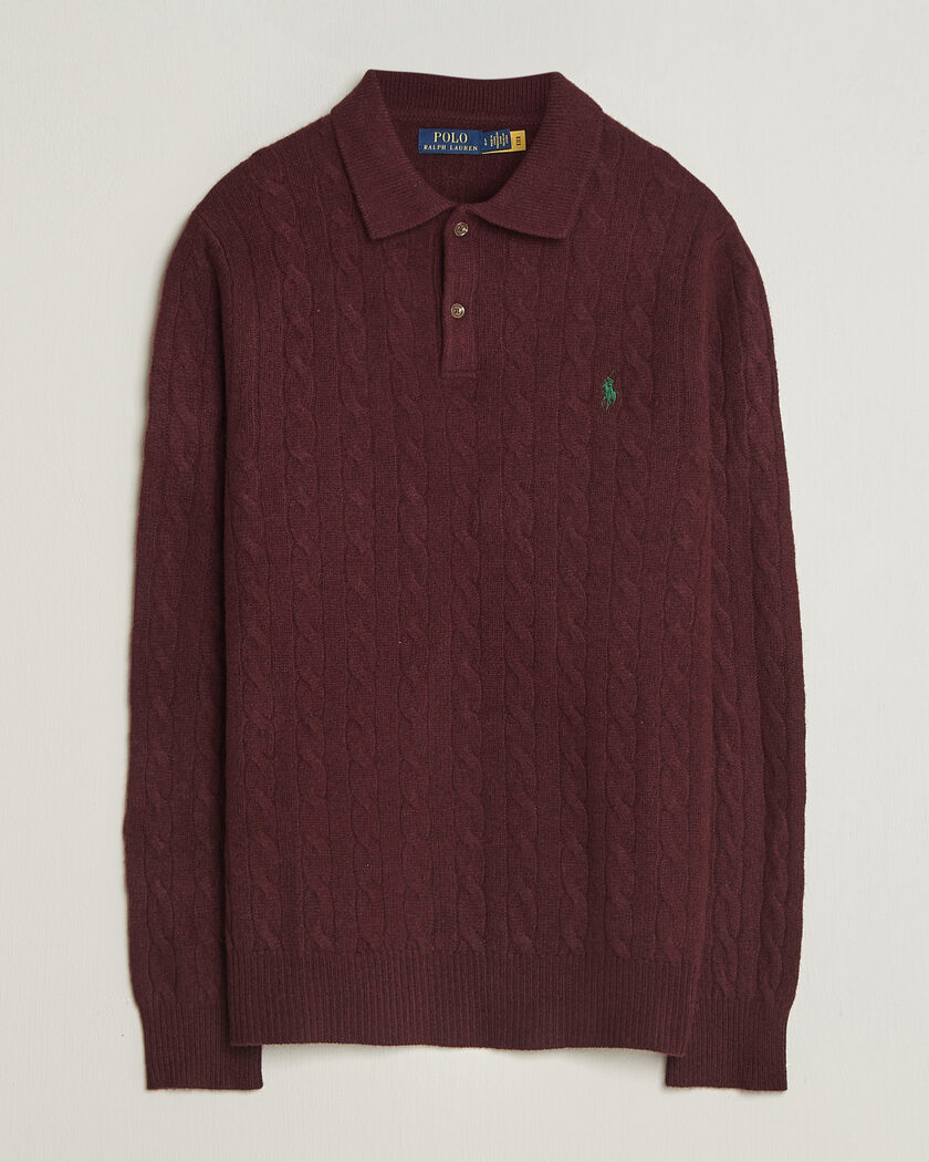 Polo Ralph Lauren Wool/Cashmere Cable Knit Polo Aged Wine Heather – Rosso