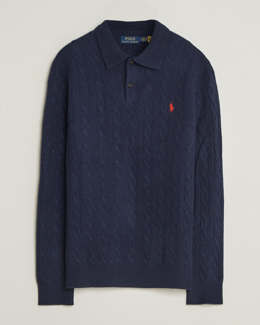 Polo Ralph Lauren Wool/Cashmere Cable Knit Polo Hunter Navy – Blu