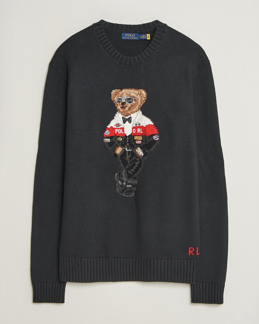 Polo Ralph Lauren Cotton Blend Bear Sweater Polo Black – Nero