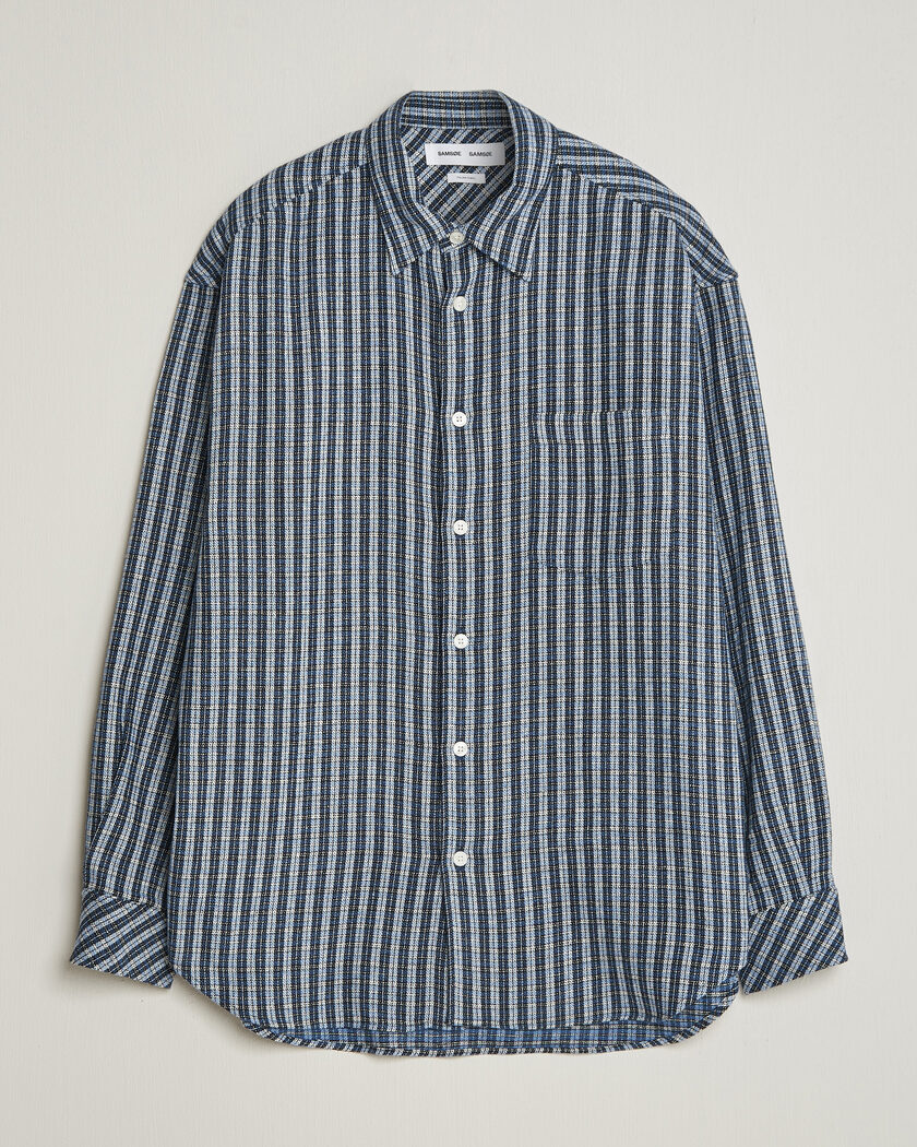 Samsøe Samsøe Luan Brushed Cotton Checked Shirt Cyaneus – Blu