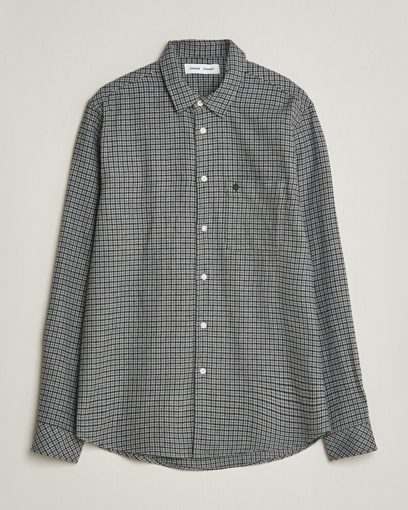 Samsøe Samsøe Liam Brushed Cotton Checked Shirt Grey Melange – Grigio