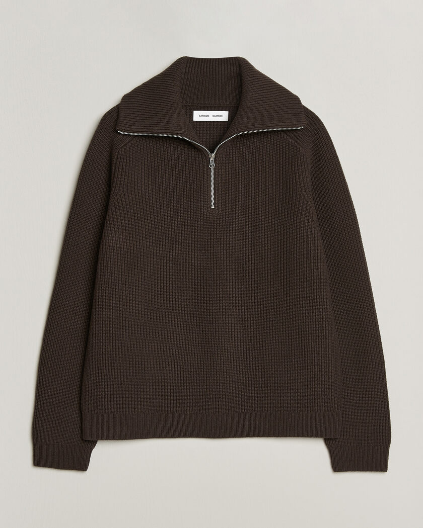 Samsøe Samsøe Rick Wool Heavy Knitted Half Zip Delicioso – Marrone