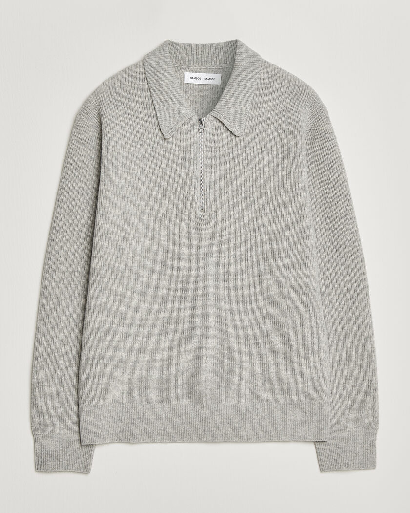 Samsøe Samsøe Isak Knitted Half Zip Polo Grey Melange – Grigio