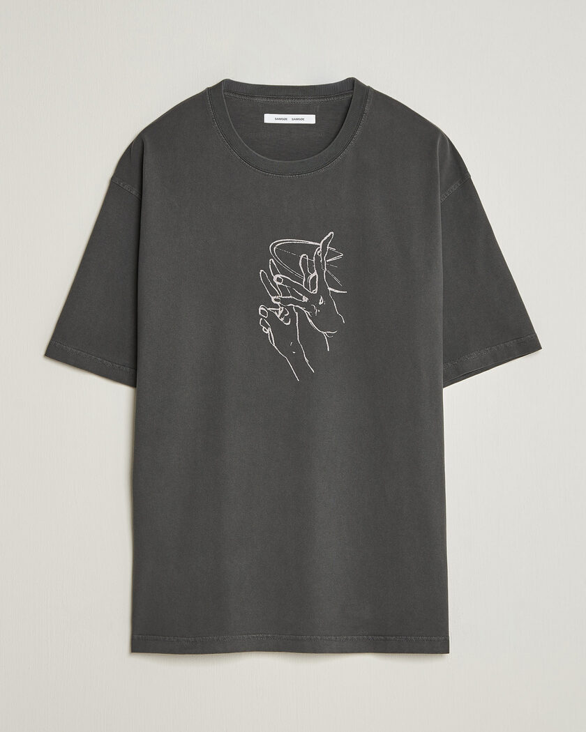 Samsøe Samsøe Giles Printed Crew Neck T-Shirt Black Lines – Nero